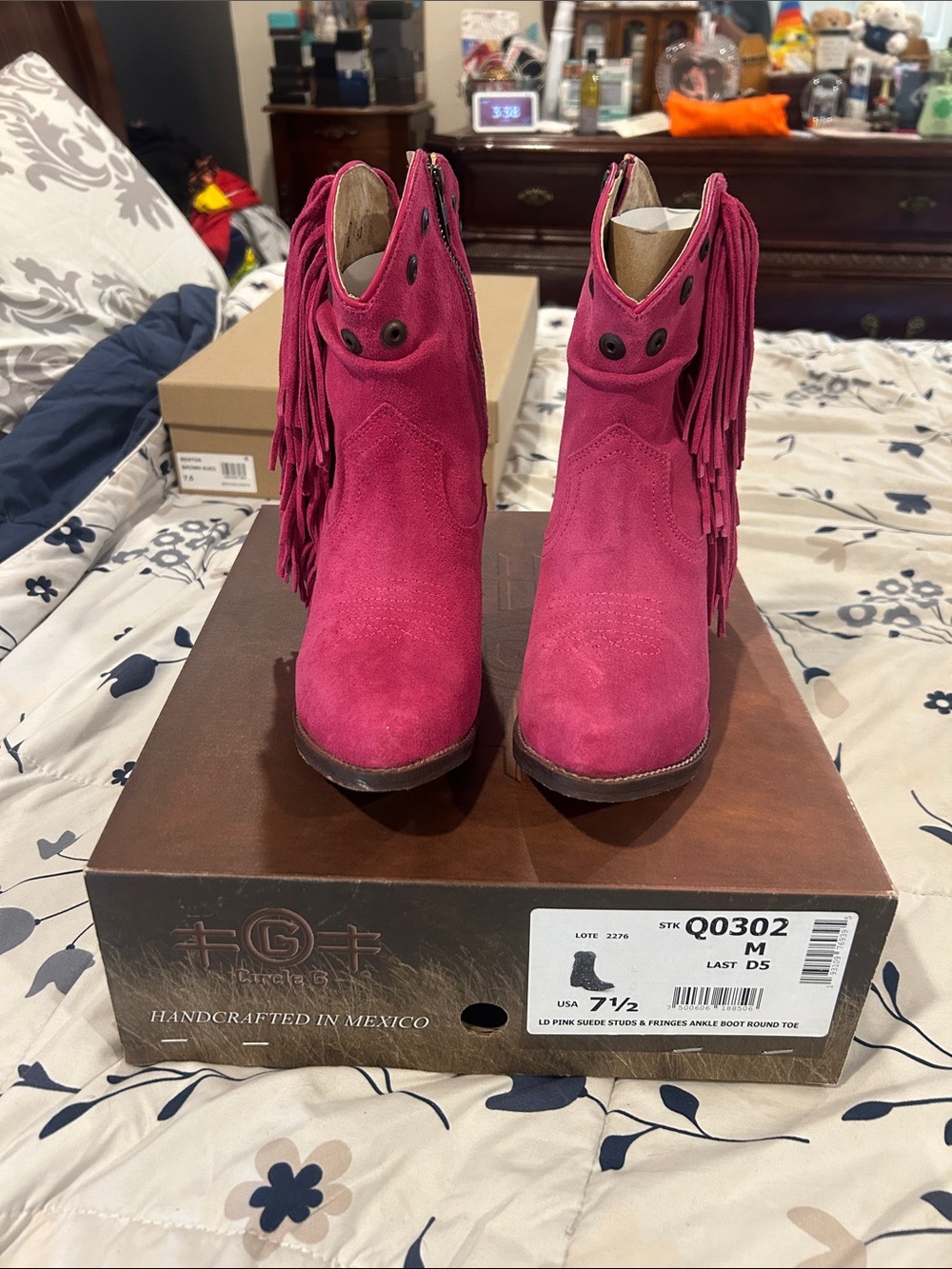 Circle G Hot Pink Suede Fringe Ankle Boots